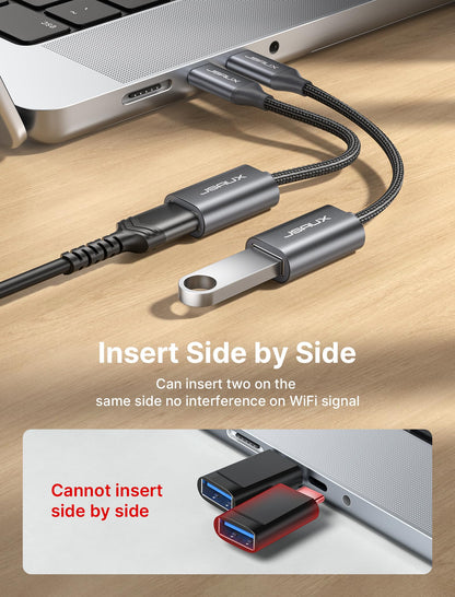 JSAUX USB C to USB 3.0 Adapter [2 Pack], USB C Male to USB Female OTG Cable Adapter Compatible with MacBook Pro/Air, iPhone 17 Pro Max/iPhone Air/16e/16/15 Series, Samsung Galaxy S25/S24/S23-Black