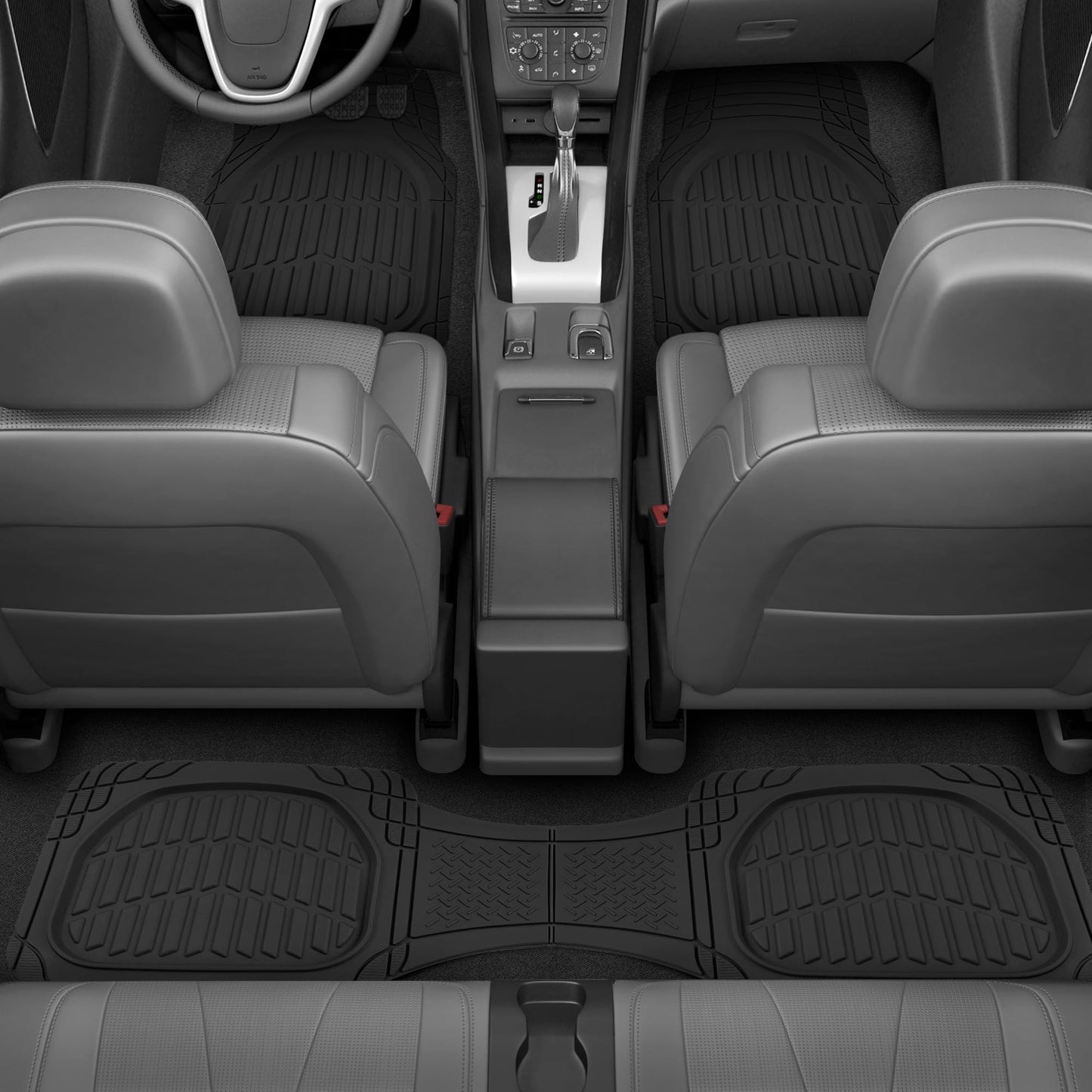 Motor Trend -2 Piece Front Car Floor Mats- Black FlexTough Contour Liners-Deep Dish Heavy Duty Rubber Floor Mats for Car SUV Truck & Van-All Weather Protection, Universal Trim to Fit