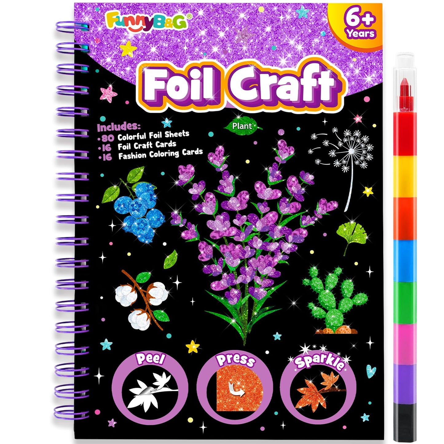 FUNNYB&G Foil Art Craft Kit for Kids, Sparkly Birthday Gift Toy for Boys