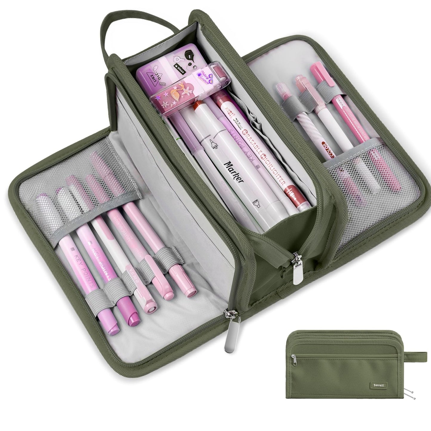 Sooez Large Pencil Case, Pencil Pouch, Pencil Bag, Pencil Box, Pink & Plaid