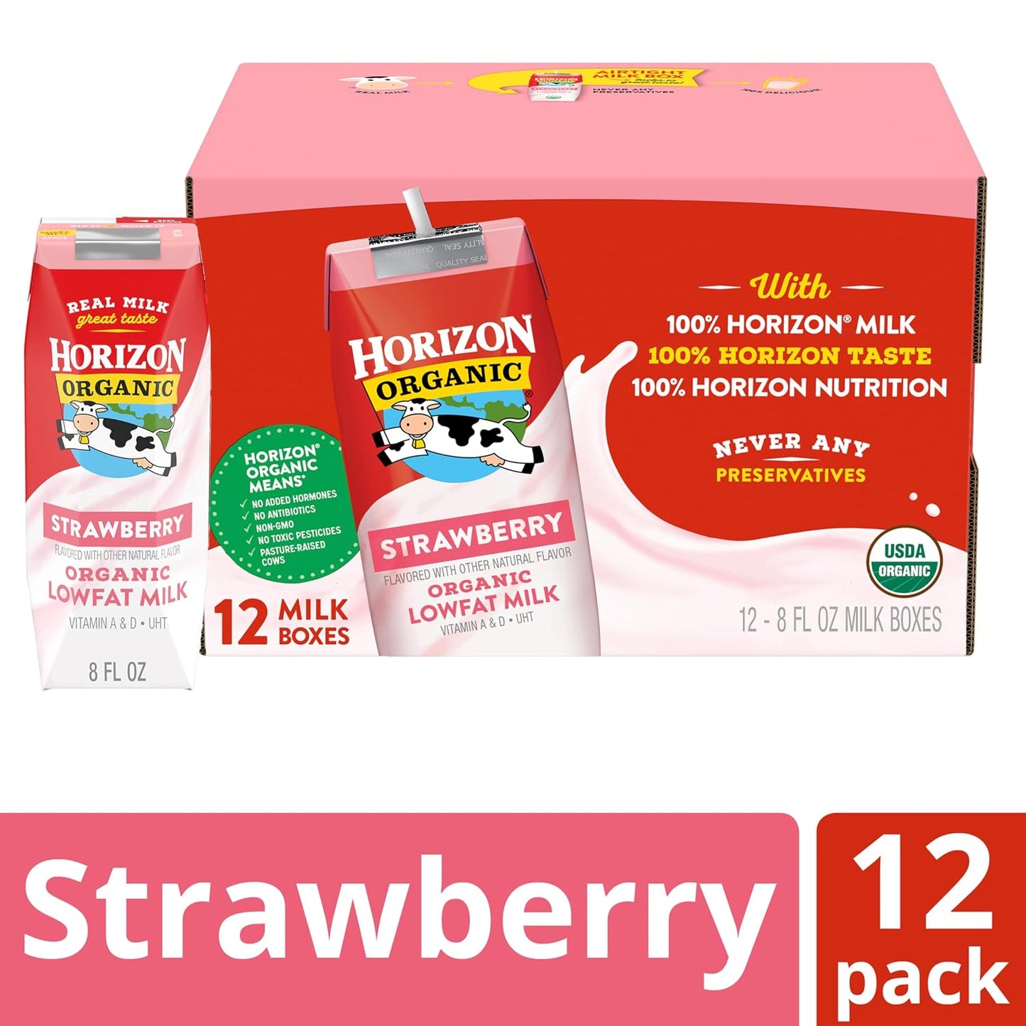 Horizon Organic Shelf Stable Whole Milk Boxes, Pack of 18-8g Protein per Serving