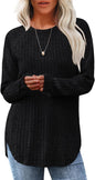 Saloogoe Long Sleeve Shirts for Women 2026 Fall Clothes Tunic Tops Loose Fit Dressy Crewneck Pullover Sweaters Curved Hem