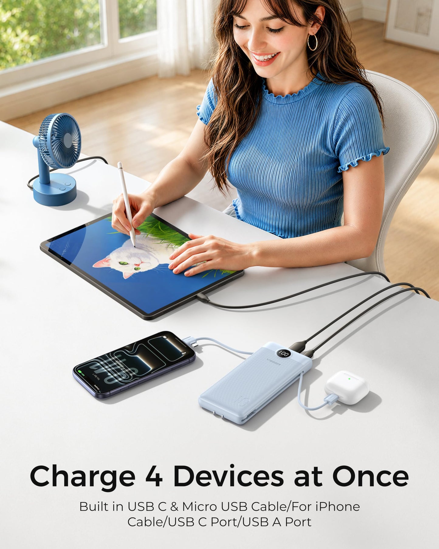 VEGER Portable Charger for iPhone, Power Bank Built in Cables and Wall Plug