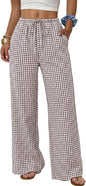 Sampeel Wide Leg Pants for Women Flowy Palazzo Drawstring Elastic Waist Trousers with Pockets Summer Beach Vacation Clothes