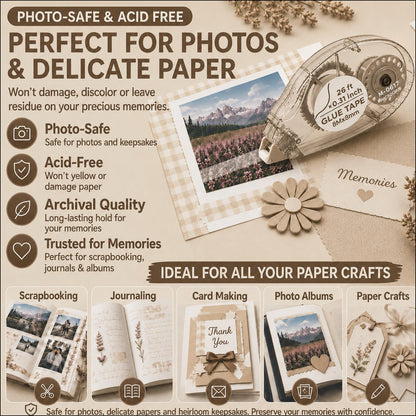 MARCADORUS Glue Tape for Scrapbooking, Double Sided Tape Roller 106Ft Total