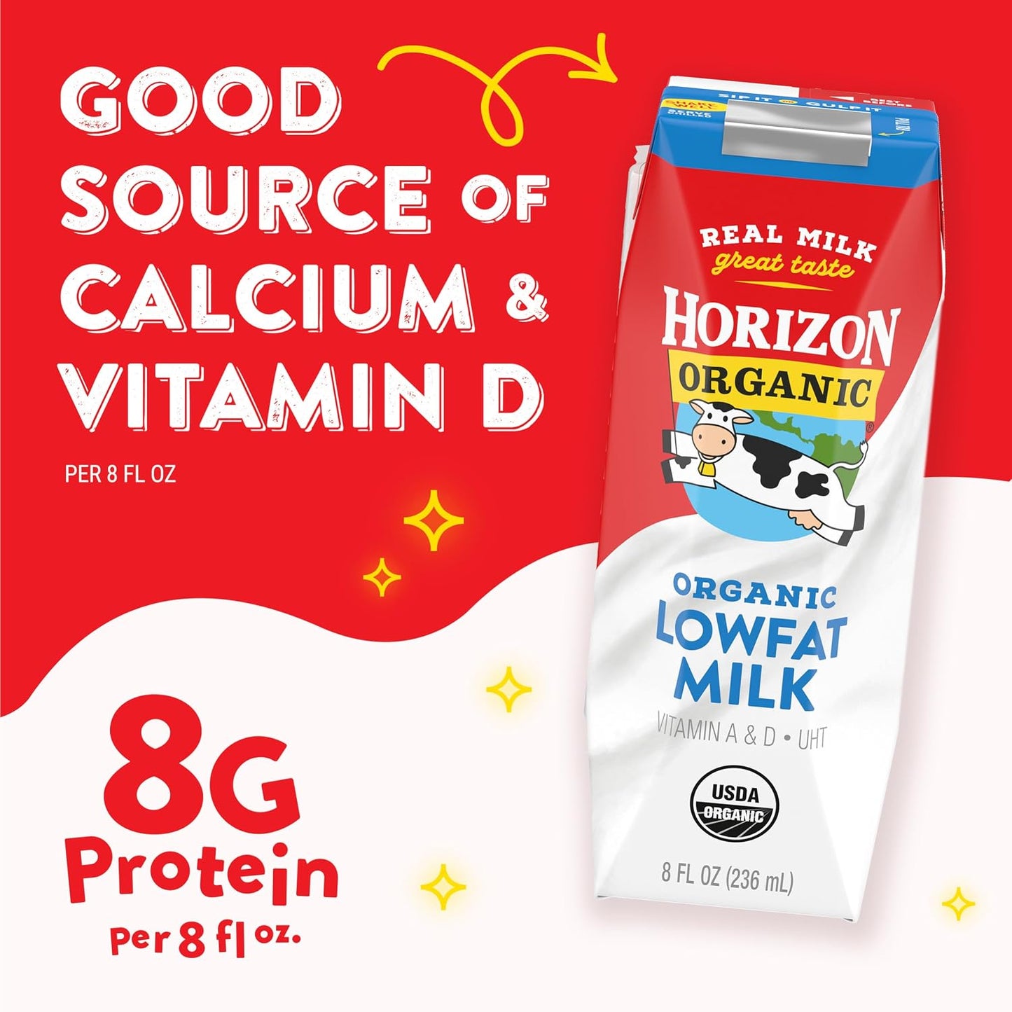 Horizon Organic Shelf Stable Whole Milk Boxes, Pack of 18-8g Protein per Serving