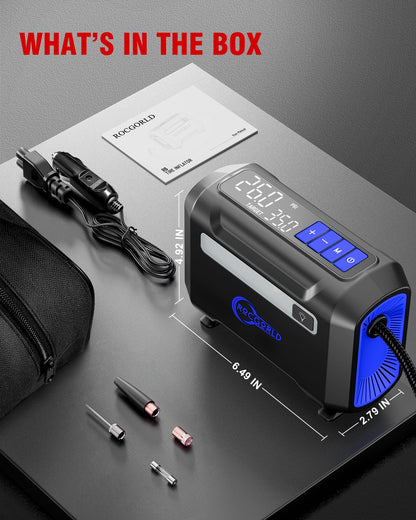 ROCGORLD R8 Tire Inflator Portable Air Compressor, DC 12V Air Compressor Portable with Large Dual Digital Screen, 3X Faster Inflation Air Pump for Car, Bike, Ball, Motor