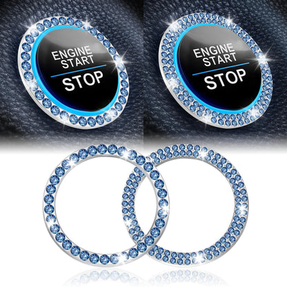 LivTee 2 PCS Crystal Double Rhinestone Car Engine Start Stop Decoration Ring, Bling Car Interior Accessories for Women, Push to Start Button Cover Sticker, Automotive Decals, Light Green