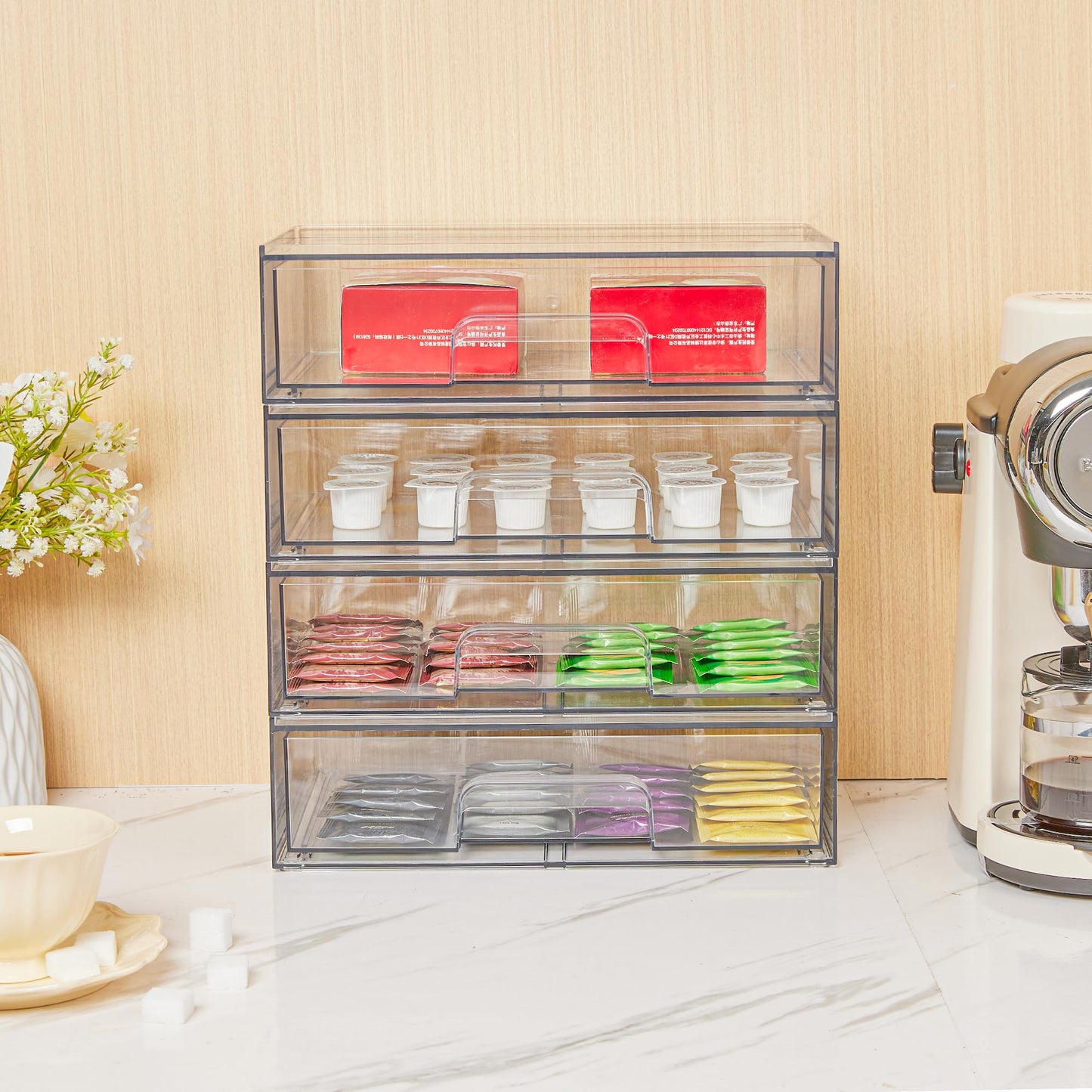 Vtopmart 2 Pack Small Clear Stackable Storage Drawers for Desk, Countertop