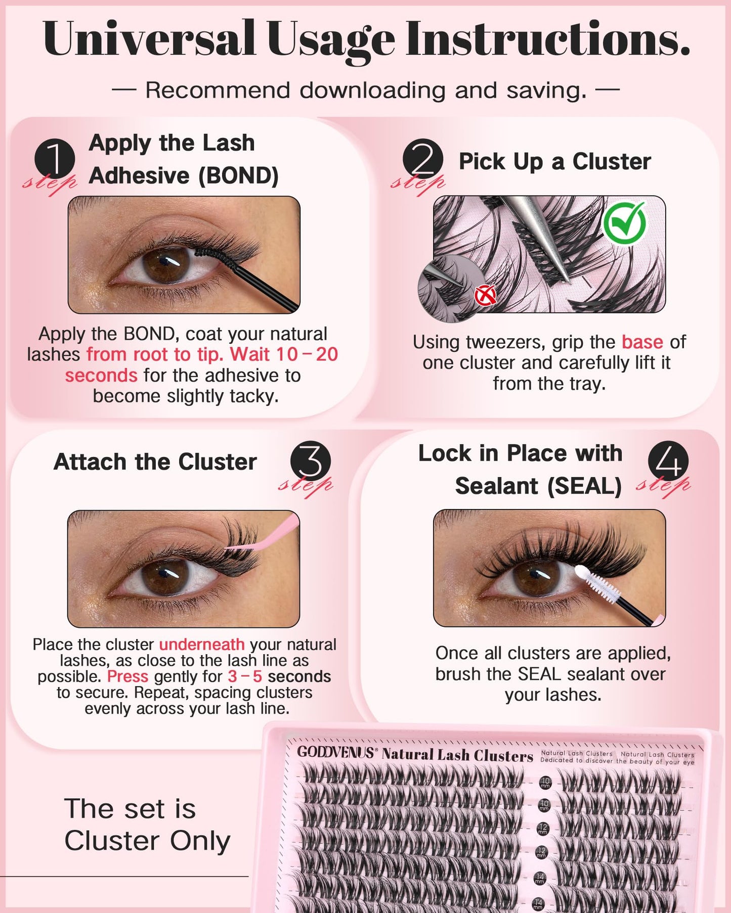 Goddvenus Brown Wispy Eye Lash Clusters Kit Natural Cluster Eyelash Extensions Kit False Eyelash Clusters Fluffy DIY Individual Lash Extensions Kit C Curl