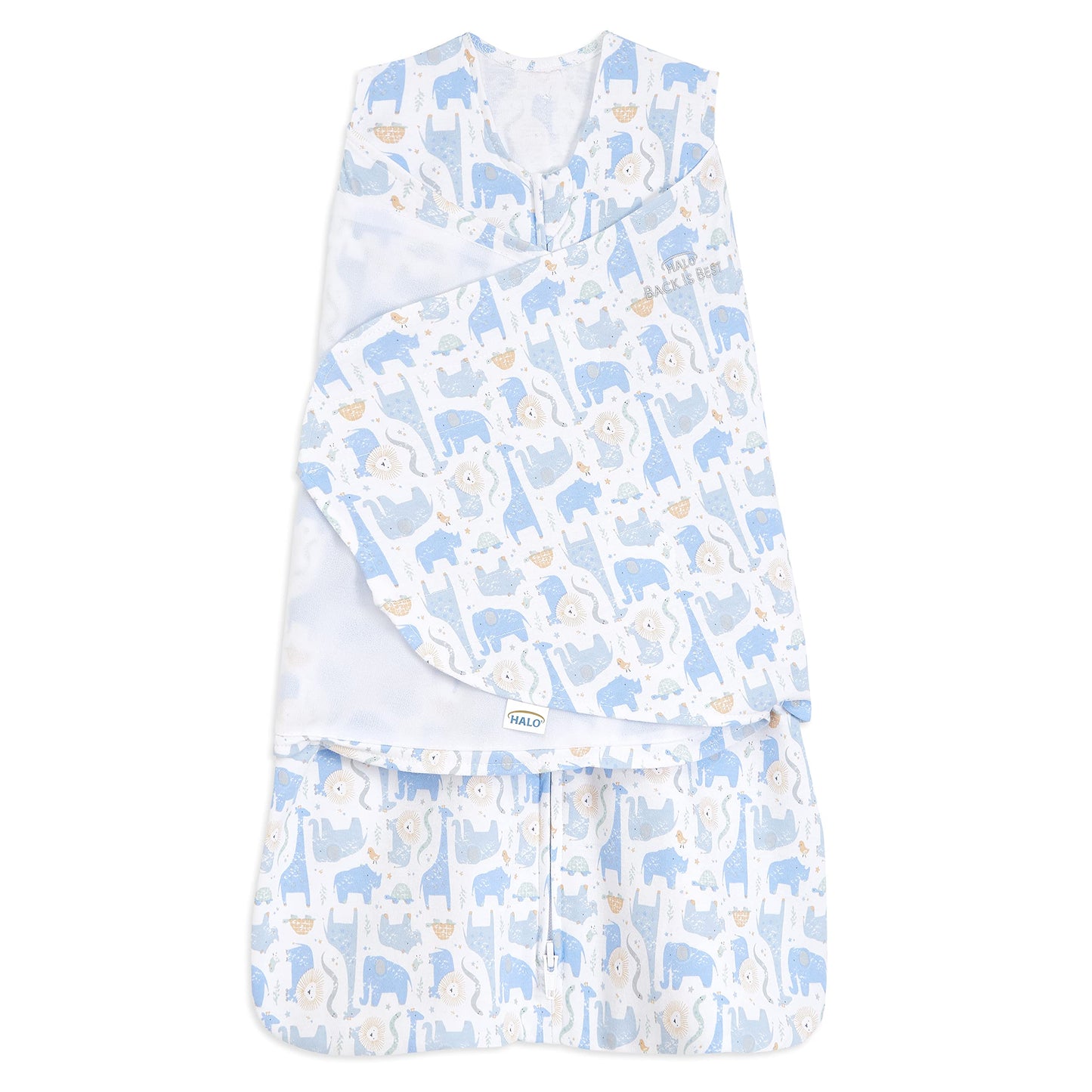 HALO 100% Cotton Sleepsack Swaddle, 3-Way Adjustable Wearable Blanket, TOG 1.5, Baby Blue, Newborn, 0-3 Months