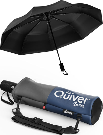 Windproof Travel Umbrella - Compact & Withstands Winds up to 100MPH, Strongest Premium Auto Folding Umbrella for Rain and Sun - Durable, Light & Portable for Women & Men, Fits Backpack & Cars