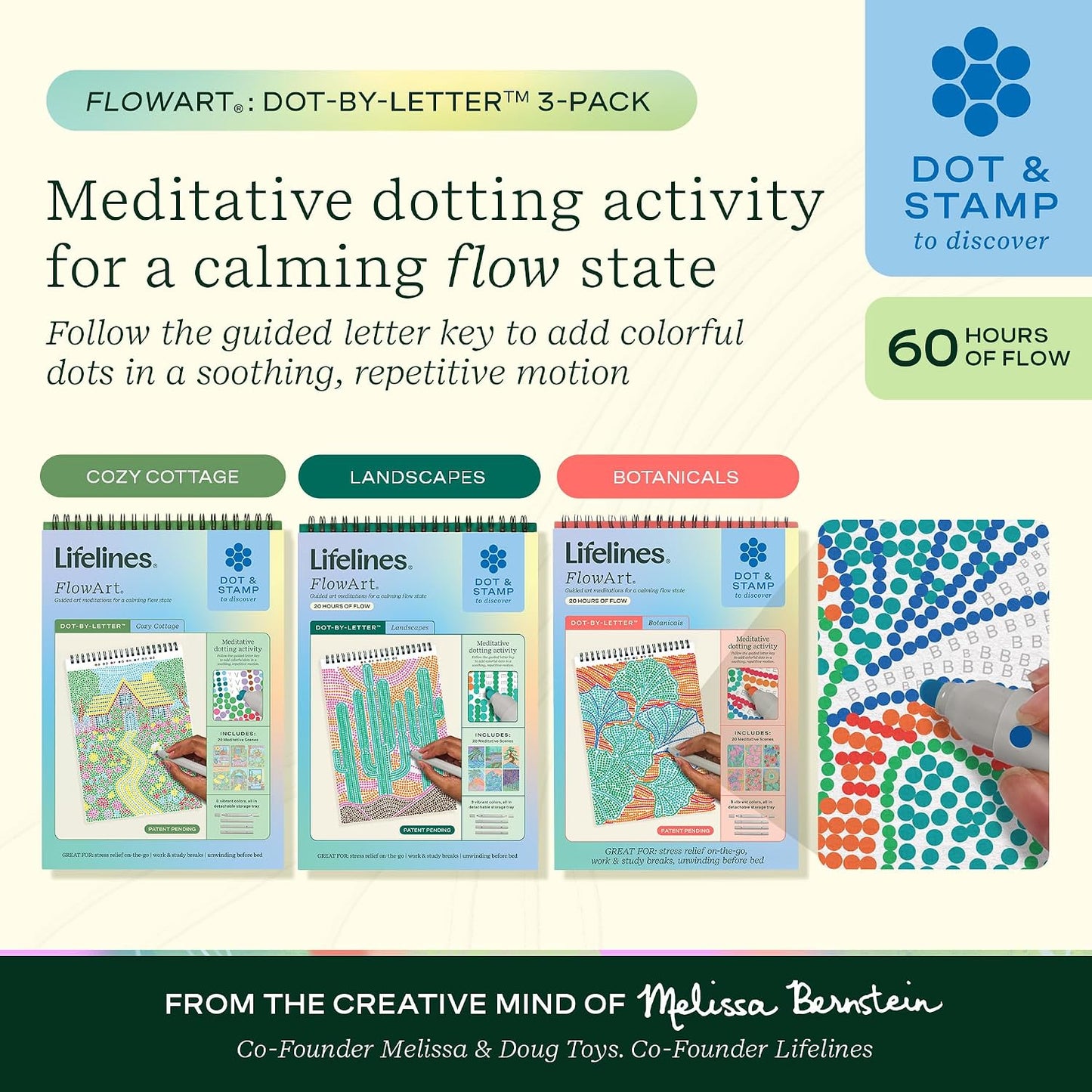 Lifelines FlowArt Mini Activity Pads, 3-Pack, Dot-by-Letter Coloring Books