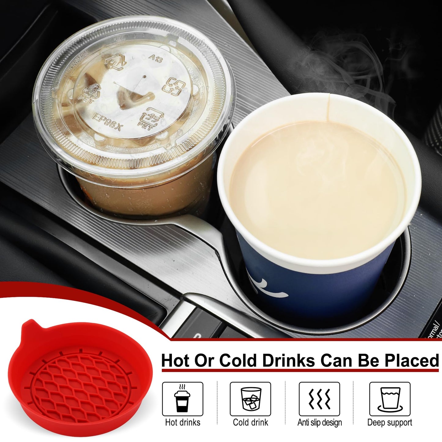 SINGARO Car Cup Holder Coaster, Silicone Cup Holder Insert, Universal Non-Slip Cup Holders, Car Accessories Interior for Women and Man Interior Sets 4 Pack Black