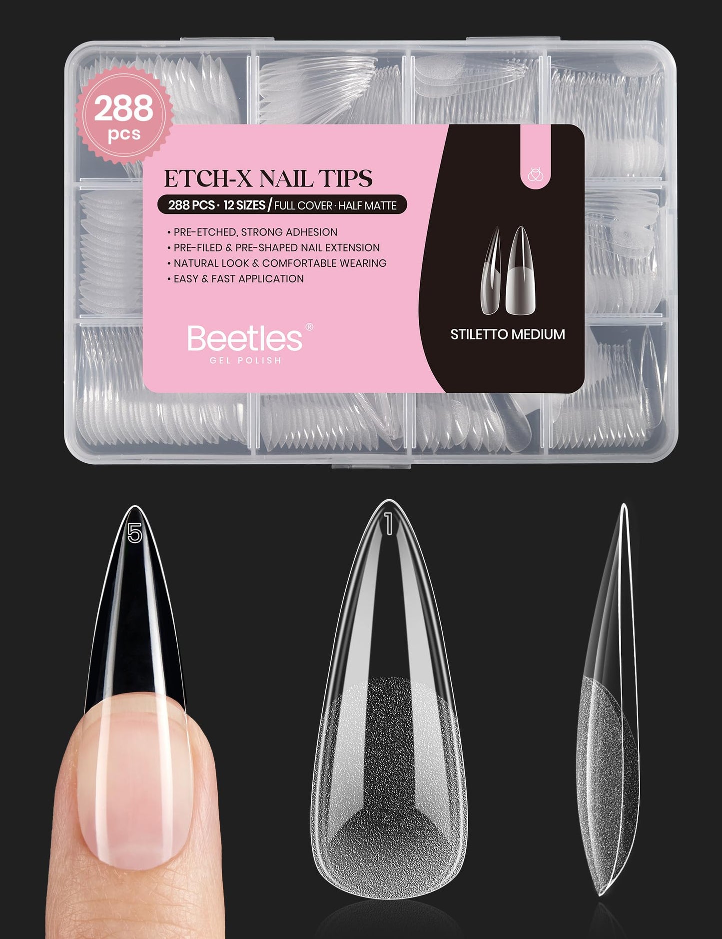 Beetles Soft Gel Nail Tips Short Almond 288pcs in 12 Sizes Etch-X