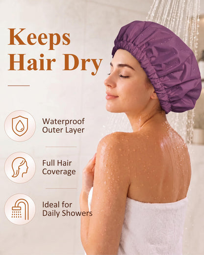 Edoneery Shower Caps for Women Reusable Waterproof, Shower Hair Cap