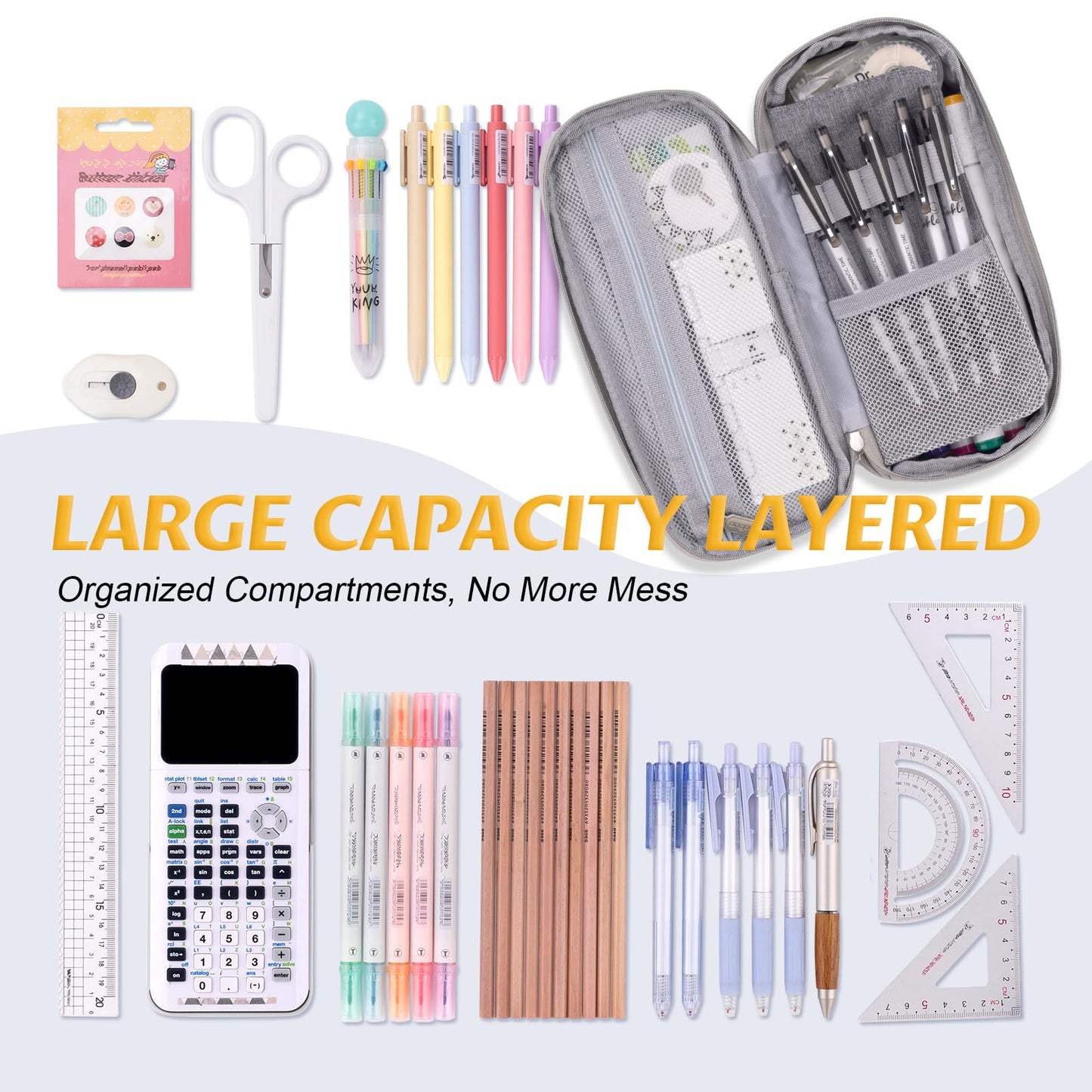 EASTHILL Big Capacity Pencil Pen Case Office College School Large Storage High Capacity Bag Pouch Holder Box Organizer Blue (Pink)