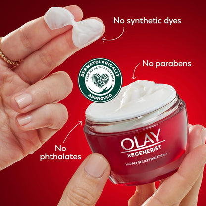 Olay Face Moisturizer, Regenerist Micro-Sculpting Facial Cream for Women - Anti-Aging, Anti-Wrinkle, Firming Skin Care - Triple Collagen Cream, Peptide Moisturizer, Hyaluronic Acid, Niacinamide, 1.7oz