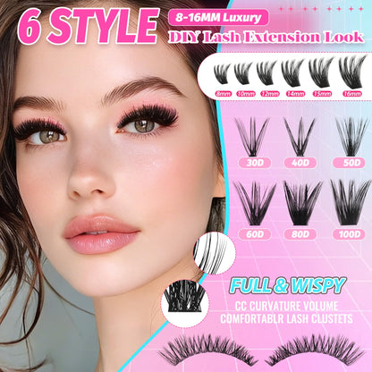 Lash Clusters Wispy 100D Eyelash Clusters 10-18mm Fluff Cluster Eyelash Extensions D Curl No Plastic Feel Individual Lashes Extension 204 Pcs Versatile False Eyelashes Clusters