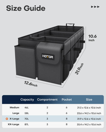 HOTOR Trunk Organizer - Foldable Car Organizer for SUVs & Sedans Storage