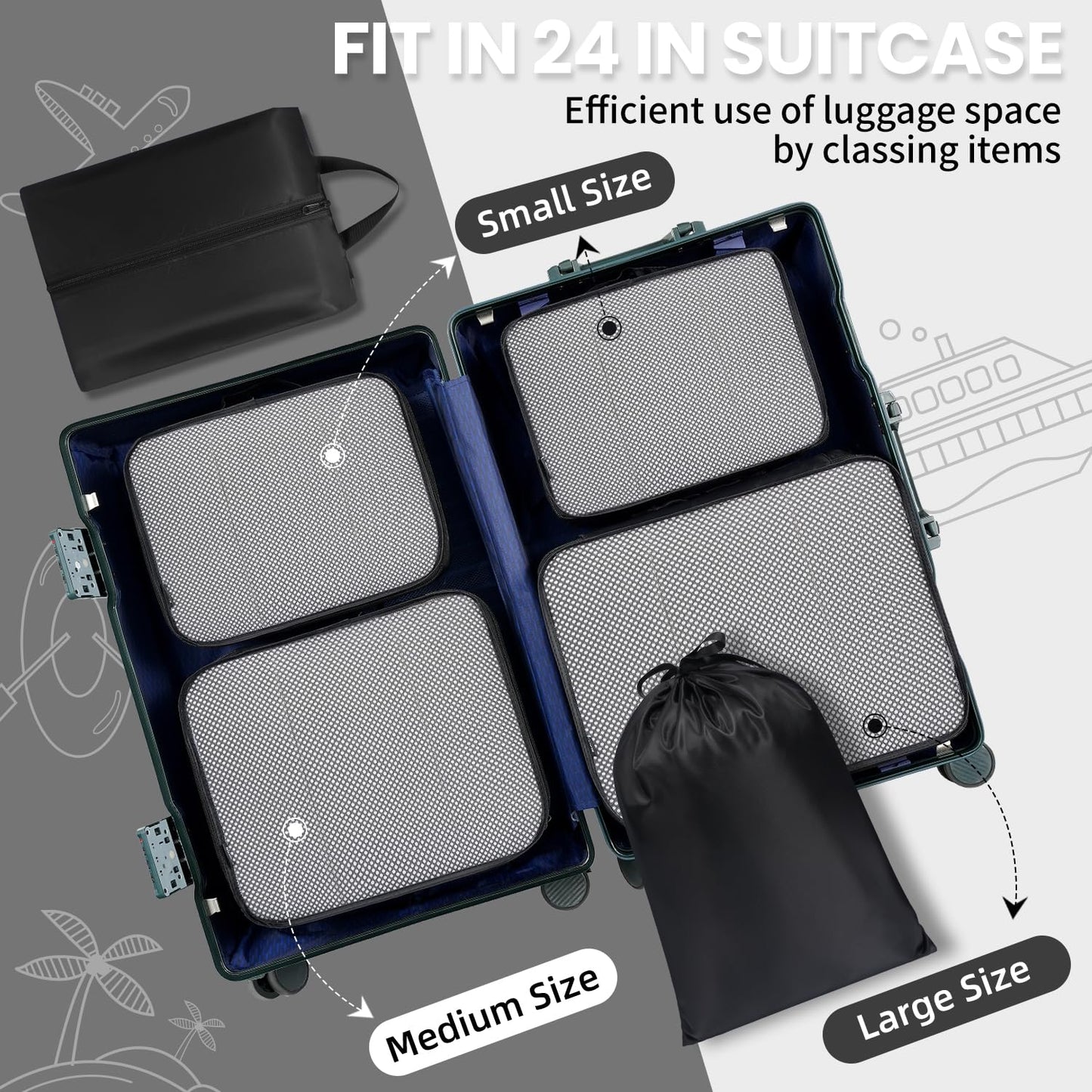 BAGAIL 8 Set Packing Cubes Luggage Packing Organizers for Travel Accessories-Cream