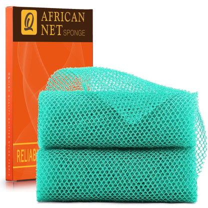 UJFQBH African Net Sponge Authenti, Exfoliating Body Scrubber for Back and Hard to Reach Areas, Gentle Daily Exfoliation for Deep Cleansing, Quick Drying Shower Essential, Aqua Grey 3 Pack