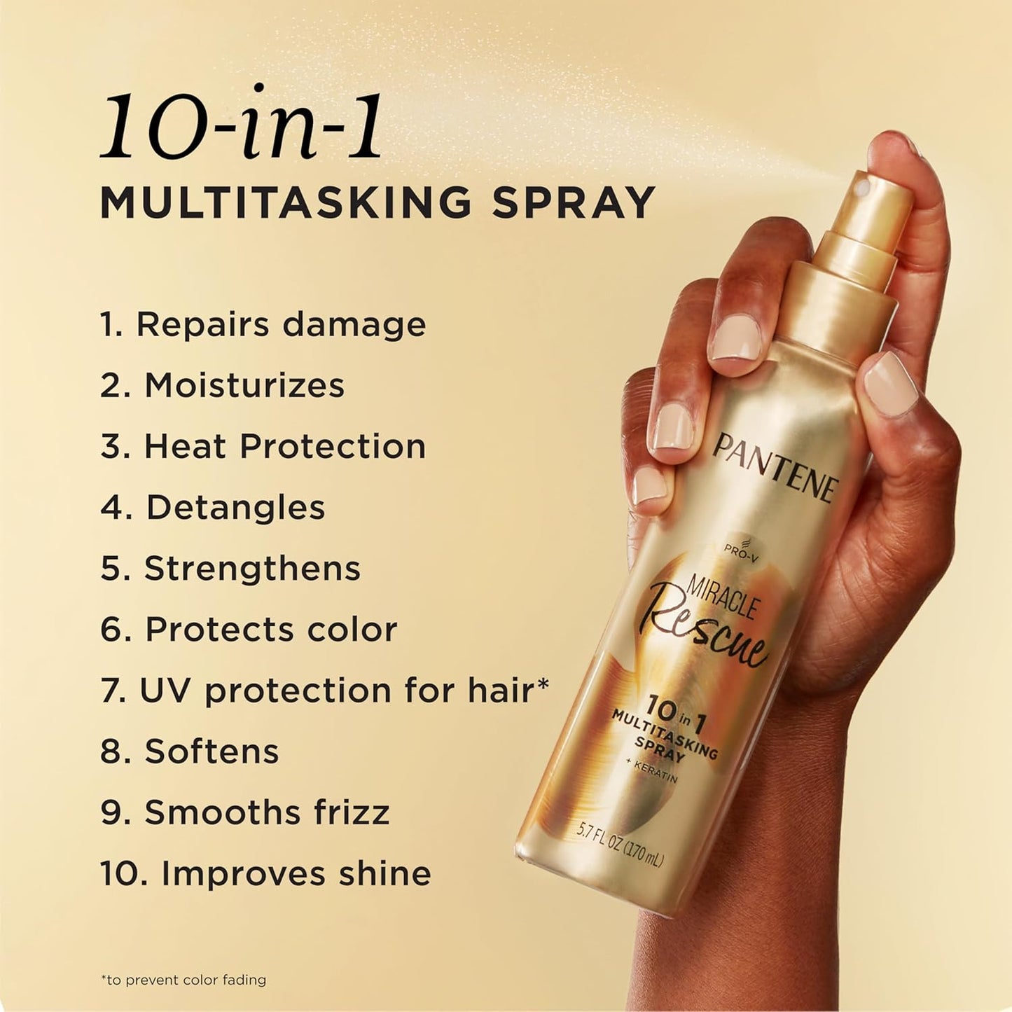 Pantene Miracle Rescue 10-in-1 Multitasking Spray, Heat Protection, 5.7 oz