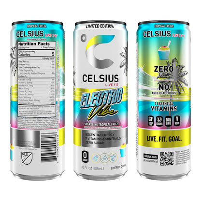 CELSIUS Sparkling Tropical Vibe, Functional Essential Energy Drink 12 Fl Oz (Pack of 12)