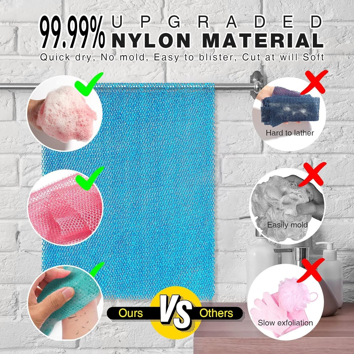 UJFQBH African Net Sponge Authenti, Exfoliating Body Scrubber for Back and Hard to Reach Areas, Gentle Daily Exfoliation for Deep Cleansing, Quick Drying Shower Essential, Aqua Grey 3 Pack