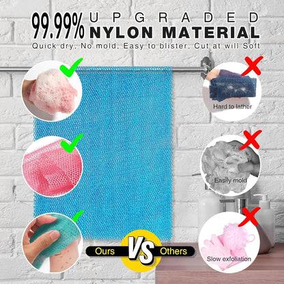 UJFQBH African Net Sponge Authenti, Exfoliating Body Scrubber for Back and Hard to Reach Areas, Gentle Daily Exfoliation for Deep Cleansing, Quick Drying Shower Essential, Aqua Grey 3 Pack