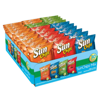 SunChips 100% Whole Grain Chips, Variety Pack, 1 oz Bags, Pack of 40, No Artificial Flavors, Colors