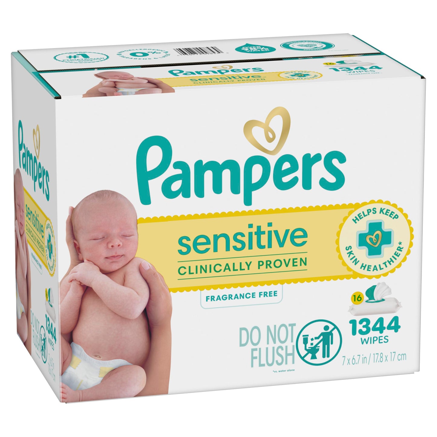 Pampers Sensitive Baby Wipes, Clinically Proven, Fragrance Free, Unscented, Water Based, Hypoallergenic, Multi-Use, Hand Wipes 1008 Wipes Total (18X Flip-Top Packs) [Packaging May Vary]