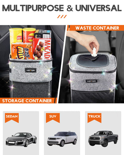 HOTOR Car Trash Can, Leakproof Car Organizer, 2-Gallon, Black