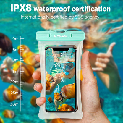 CACOE Floatable Waterproof Phone Pouch 2 Pack Up to 7.0",White+Blue