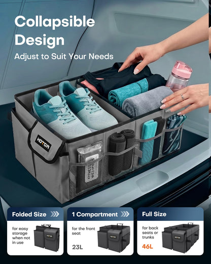 HOTOR Trunk Organizer - Foldable Car Organizer for SUVs & Sedans Storage