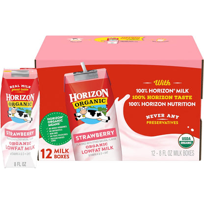 Horizon Organic Shelf Stable Whole Milk Boxes, Pack of 18-8g Protein per Serving