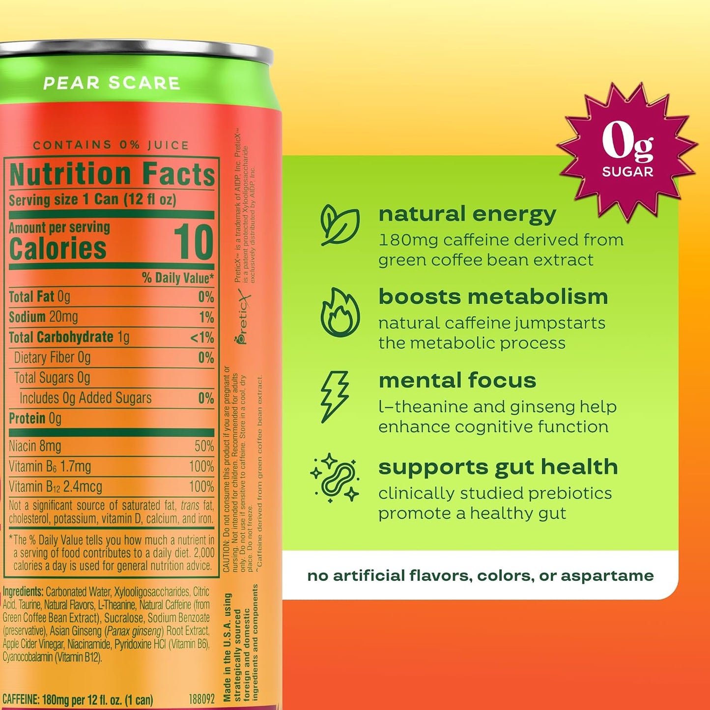 Bloom Nutrition Zero Sugar Energy Drink, Apple Crisp, 12oz 12pk
