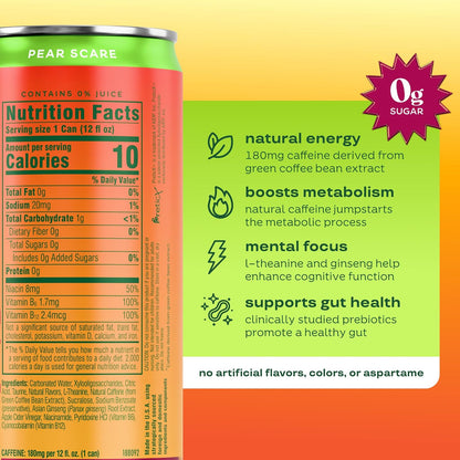Bloom Nutrition Zero Sugar Energy Drink, Apple Crisp, 12oz 12pk