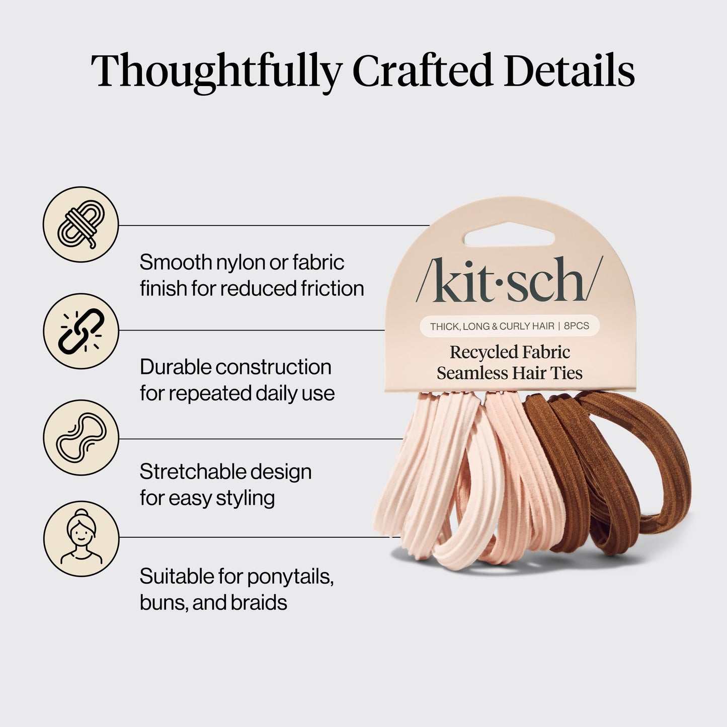 Kitsch Elastic Hair Ties No Damage | Stretchable Hair Bands - Neutral 12pcs