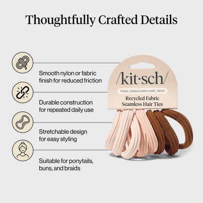 Kitsch Elastic Hair Ties No Damage | Stretchable Hair Bands - Neutral 12pcs