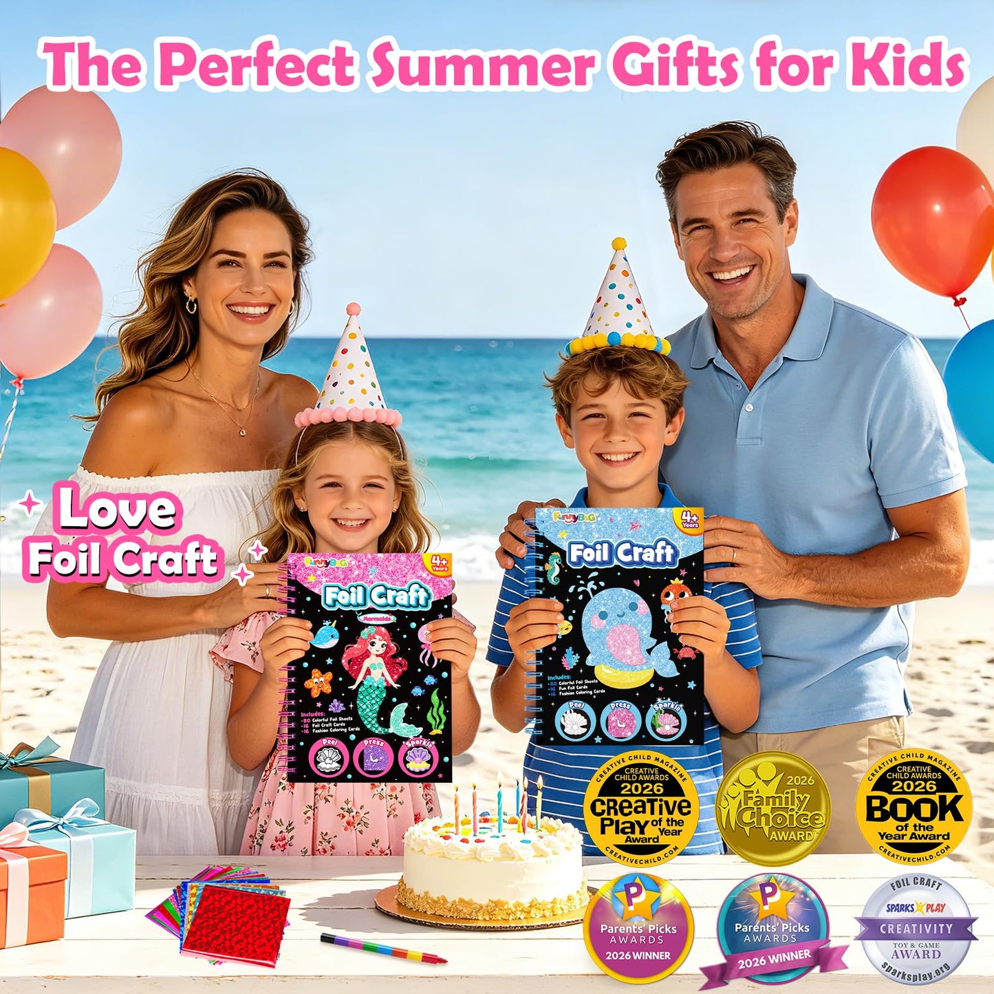 FUNNYB&G Foil Art Craft Kit for Kids, Sparkly Birthday Gift Toy for Boys