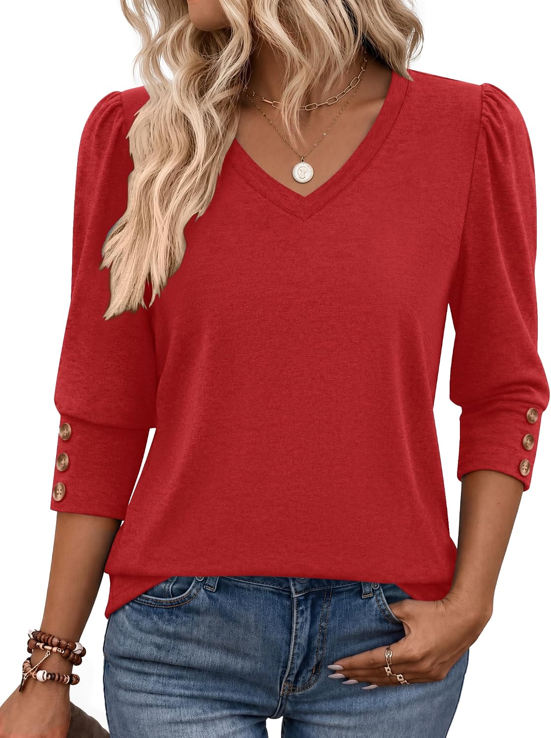 Zeagoo Womens 3/4 Sleeve V Neck T Shirts Dressy Casual Tops