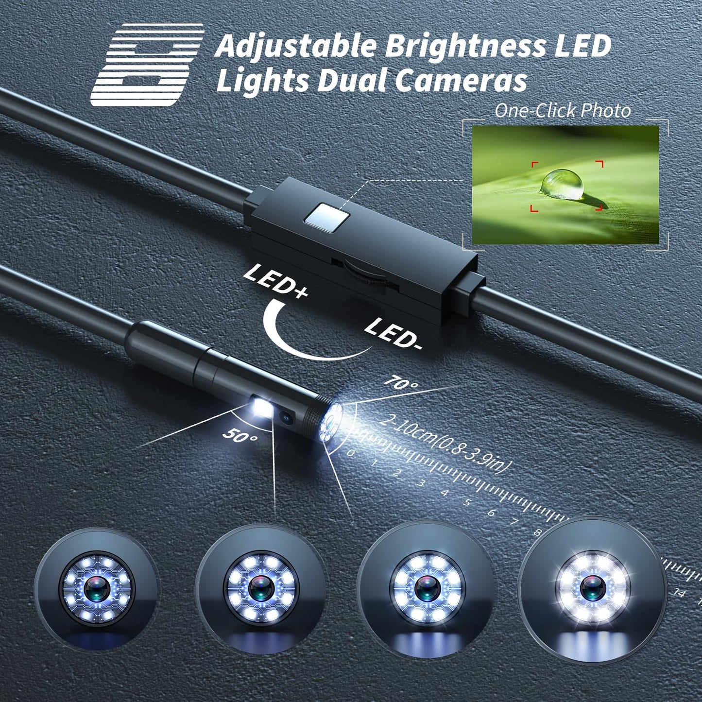 Kinpthy Endoscope Camera with Light,1920P HD Borescope Tools with 8 Adjustable LED Lights, Endoscope with Semi-Rigid Snake Camera, Inspection Borescope for iOS and Android-16.4ft Single Lens