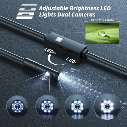 Kinpthy Endoscope Camera with Light,1920P HD Borescope Tools with 8 Adjustable LED Lights, Endoscope with Semi-Rigid Snake Camera, Inspection Borescope for iOS and Android-16.4ft Single Lens