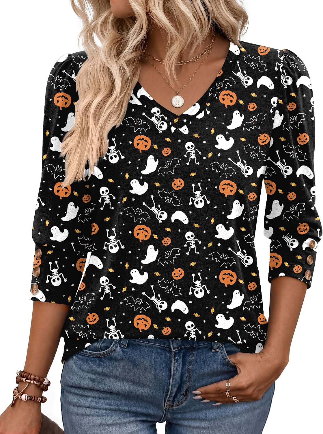 Zeagoo Womens 3/4 Sleeve V Neck T Shirts Dressy Casual Tops