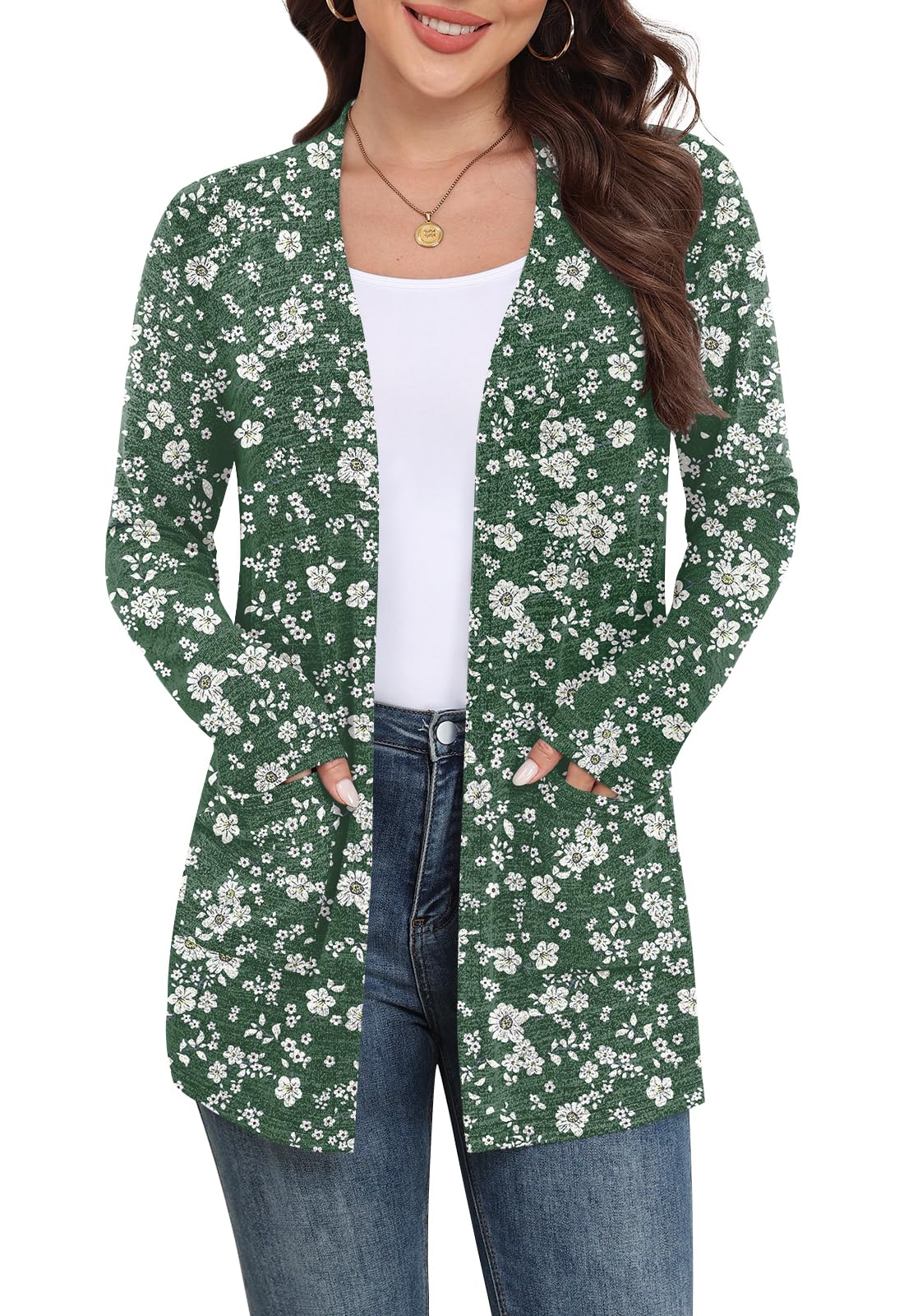Yincro Women Lightweight Cardigan Long Sleeve Open Front with Pockets S-3XL