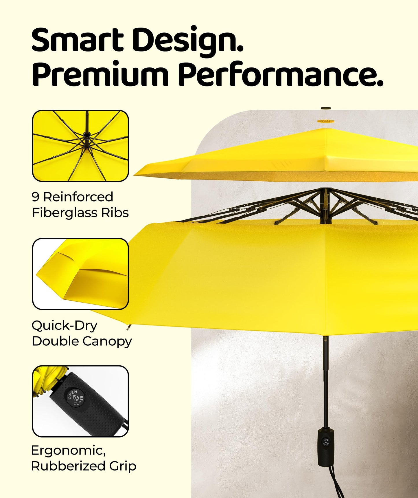 Windproof Travel Umbrella - Compact & Withstands Winds up to 100MPH, Strongest Premium Auto Folding Umbrella for Rain and Sun - Durable, Light & Portable for Women & Men, Fits Backpack & Cars