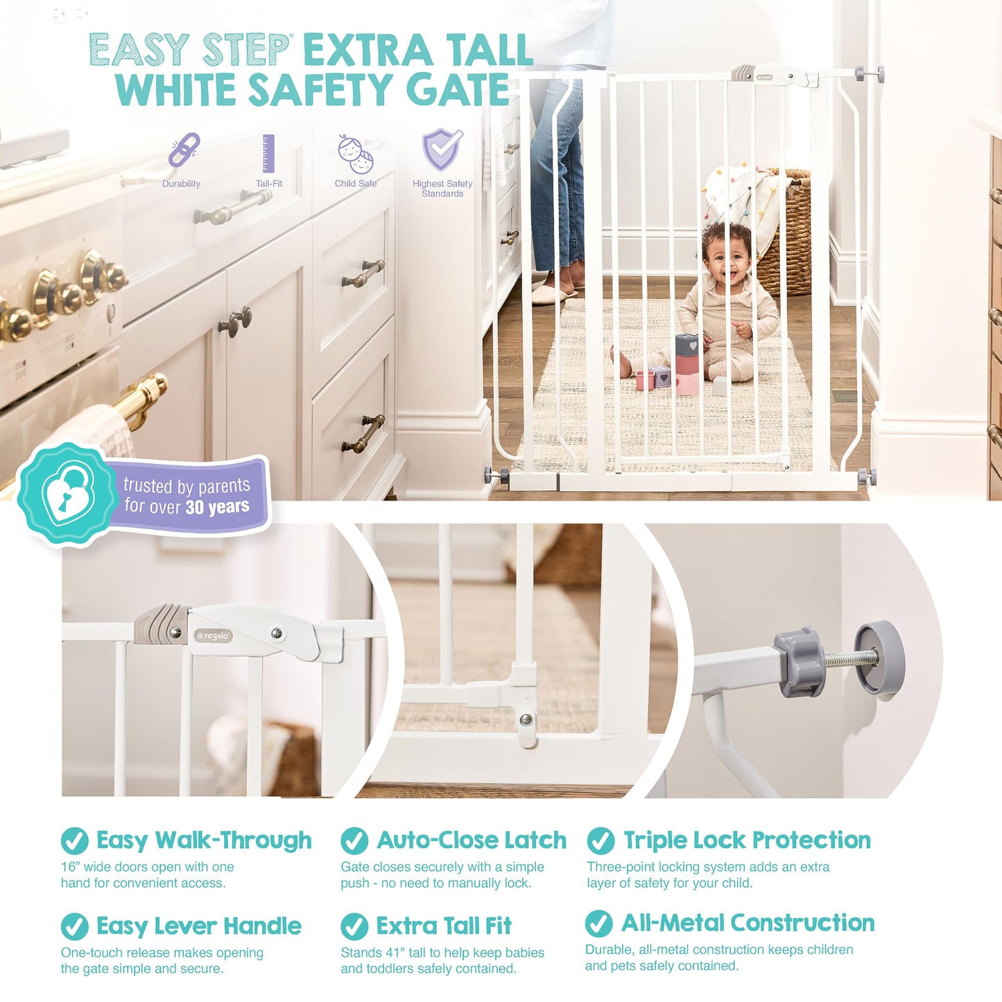 Regalo Safety 29"-38.5" Easy Step Baby Gate, Bottom of Stairs & Doorways
