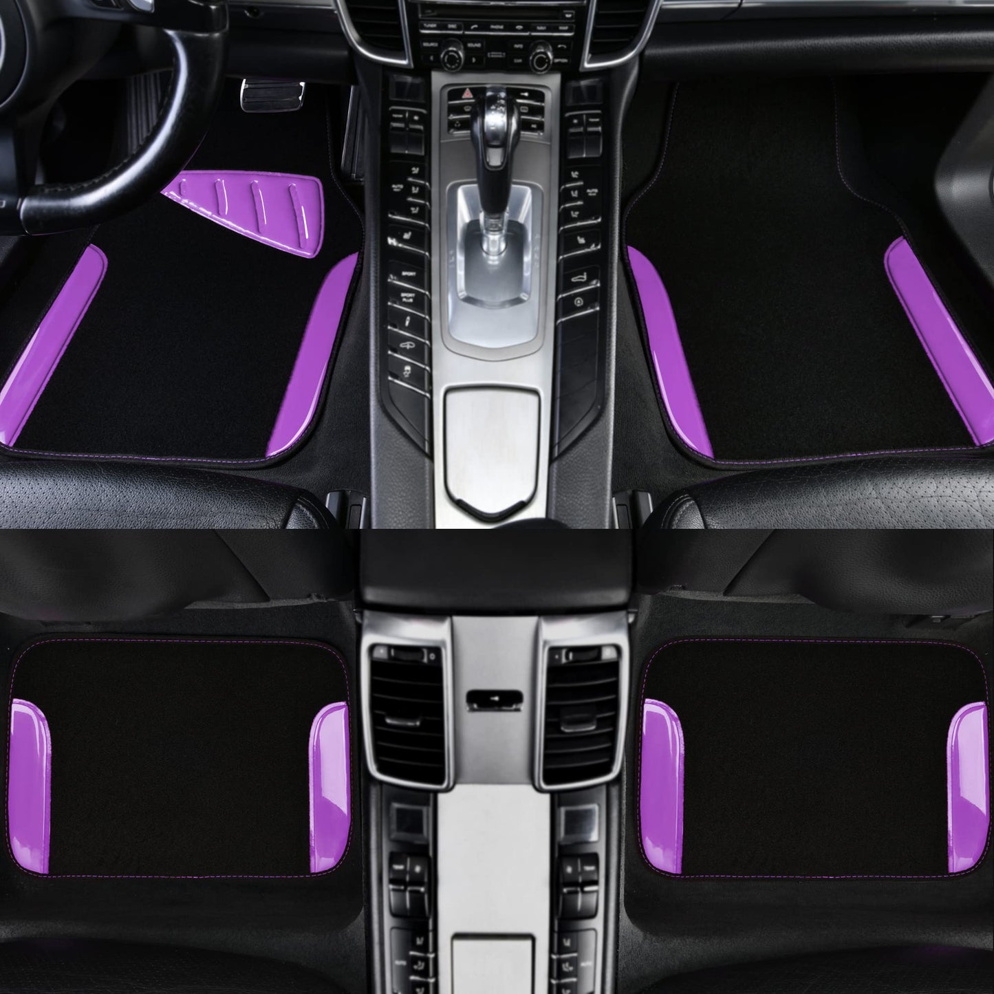 CAR PASS Waterproof Universal Fit Car Floor Mats, Faux Leather Car Carpet Mats, Black Car Mats with Anti-Slip Nibbs Backing & Driver Heel Pad Fit for SUV,Vans,sedans, Trucks,Set of 4pcs(All Black)