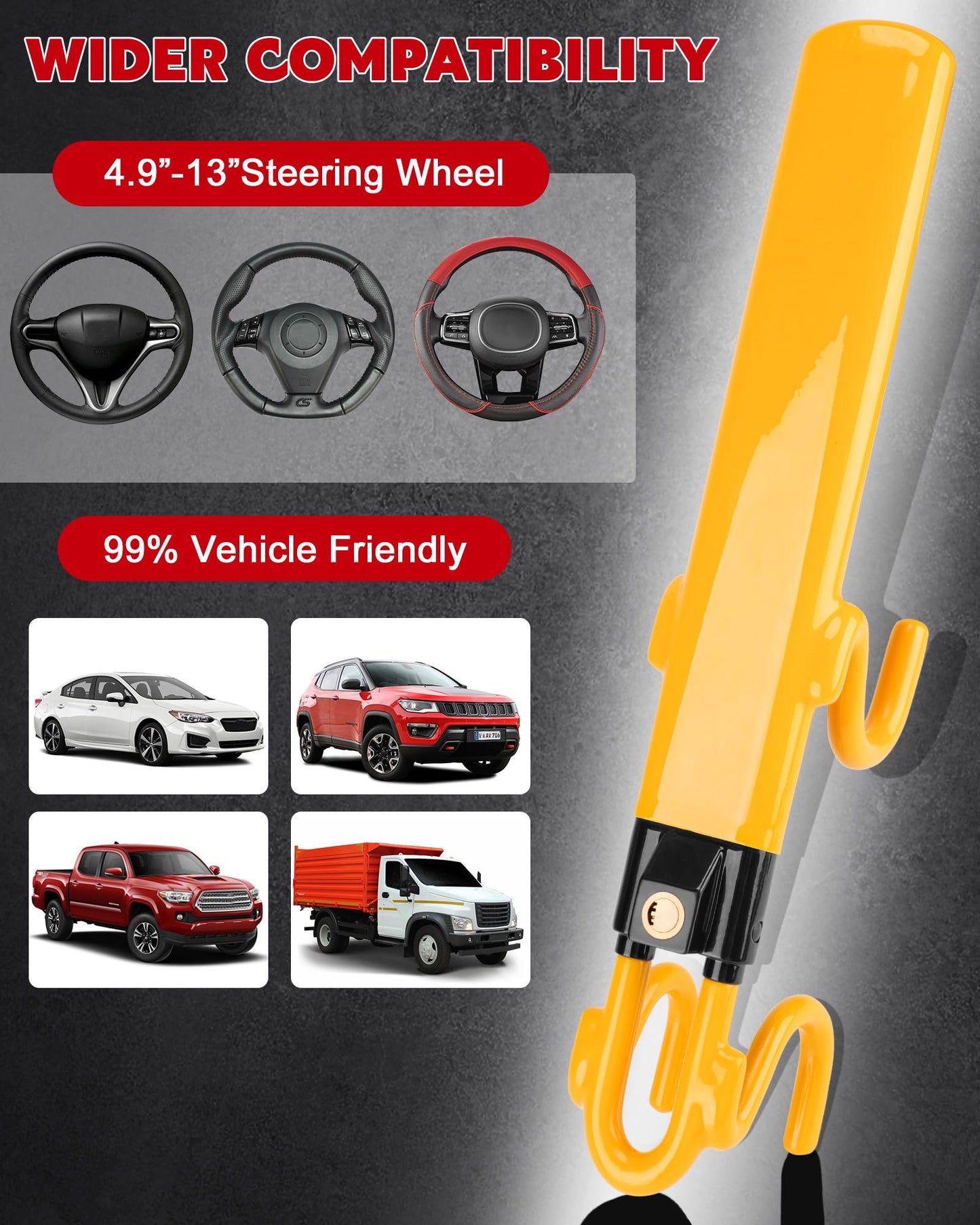 Tevlaphee Steering Wheel Lock Anti-Theft Car Device Heavy Duty Security Car Lock Antitheft Locking Devices Great Deterrent Adjustable Car Wheel Lock Anti Theft for Vehicle Truck with 3 Keys(Black)